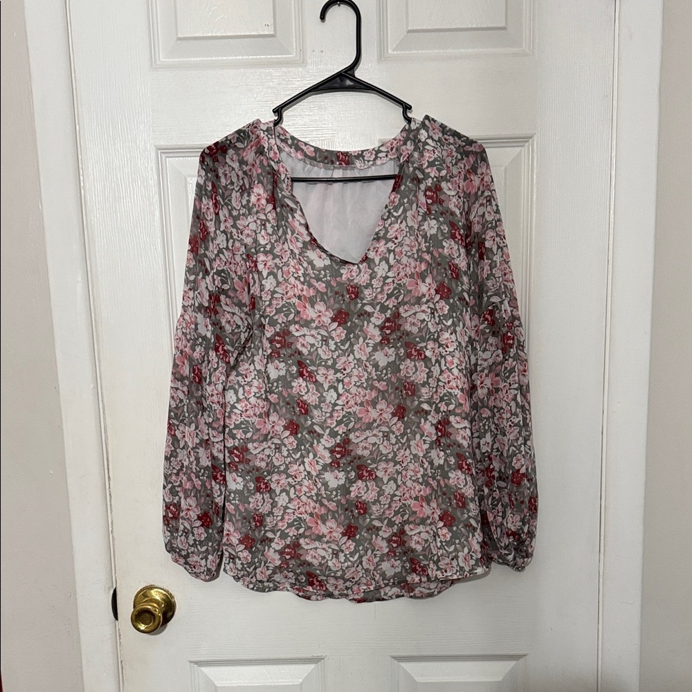 Floral Pink and Gray Women's Top
